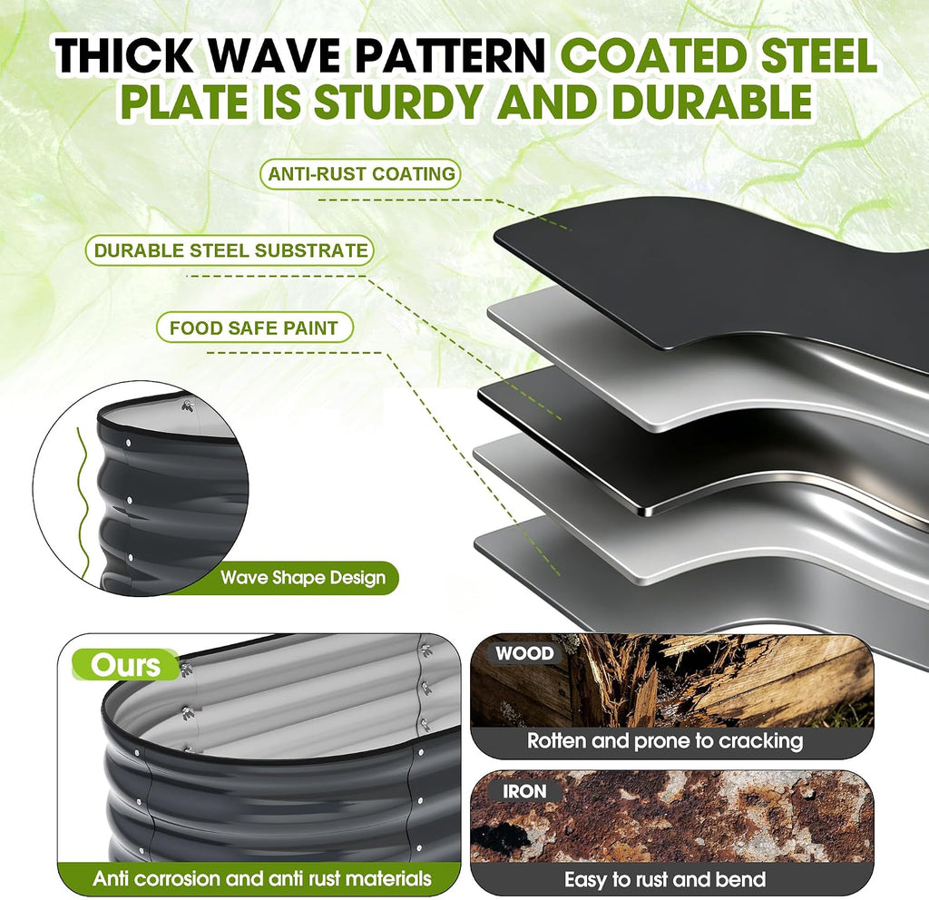 6x3x1.5ft Galvanized Raised Garden Bed Outdoor, 18'' Oval Large Metal Planter Garden Boxes for Gardening, Planting