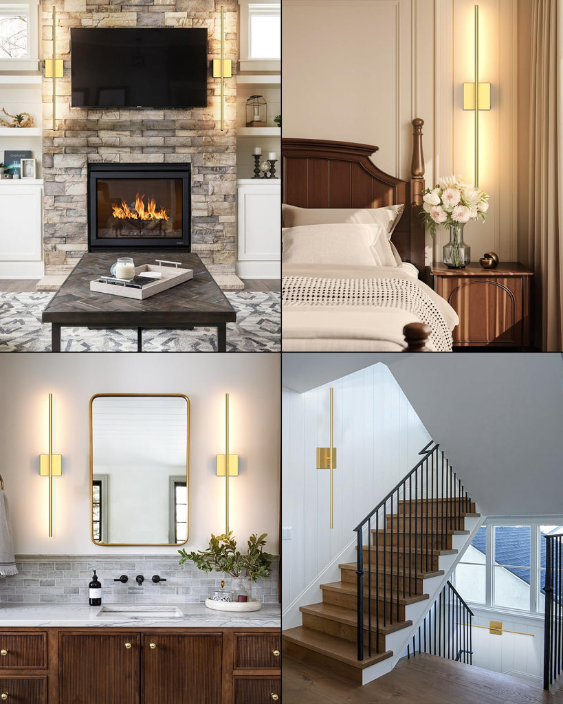 Battery Powered Wall Sconce Set of Two: Gold Wireless Rechargeable Wall Lights with Touch and Remote Control