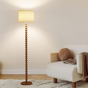 63" tall floor lamp, Solid Wood Traditional Floor Lamp with Beaded Column, Color Dimmable Bulb Included, Vintage