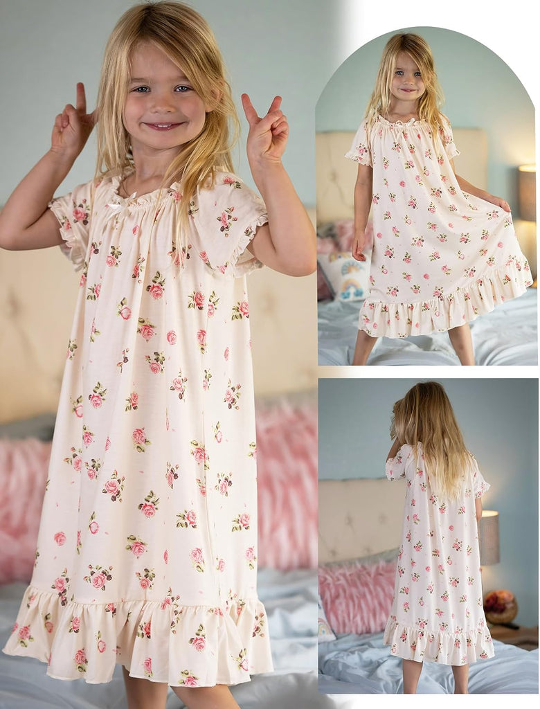 Girls Nightgowns Short Sleeve Sleepwear Soft Princess Pajama Dress