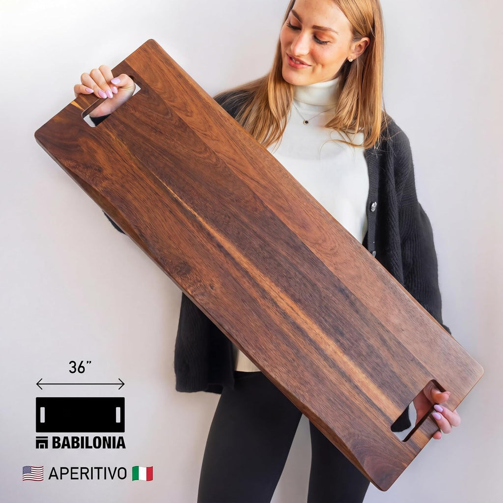 Extra Large Charcuterie Board Acacia, Reversible Long Wooden Tray | 36 x 12 Inch Premium Non toxic Acacia Wood Tray