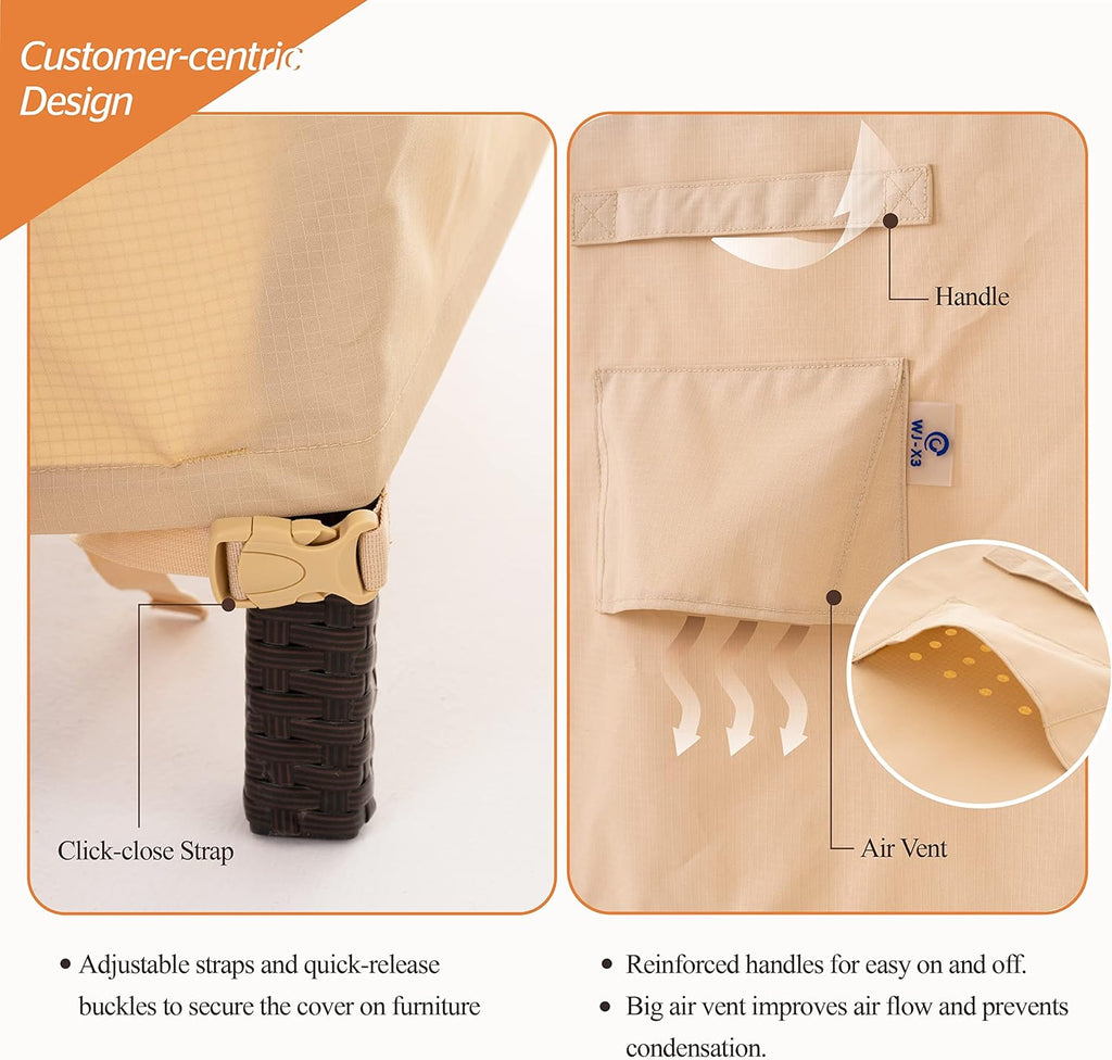 XL Round Patio Outdoor Furniture Cover, 110"D x 31"H, Beige & Coffee | Waterproof, UV Resistant, Anti-Fading