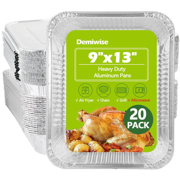 Thickened 20 Pack Heavy Duty Aluminum Pans with Lids, 9x13 Aluminum Foil Pans Disposable, Half Size Steam Table Foil
