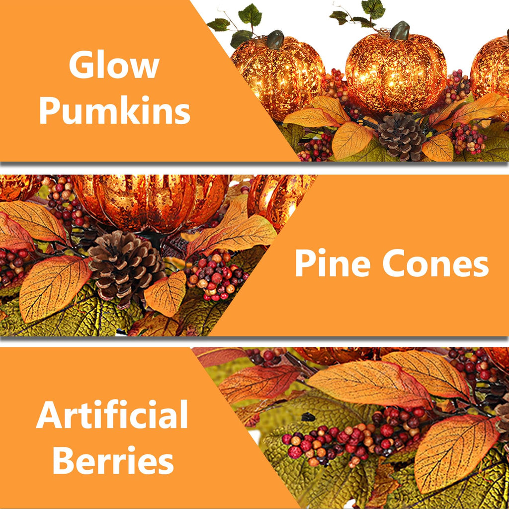 Fall Centerpieces for Table, Lighted LED Sparkle Pumpkins Battery Operated with Timer for Thanksgiving Autumn Harvest