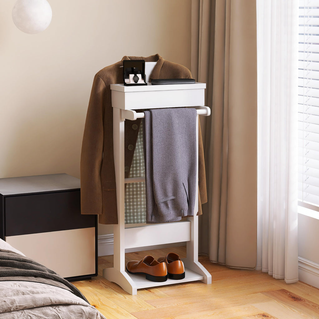 Men Wooden Suit Valet Stand, White