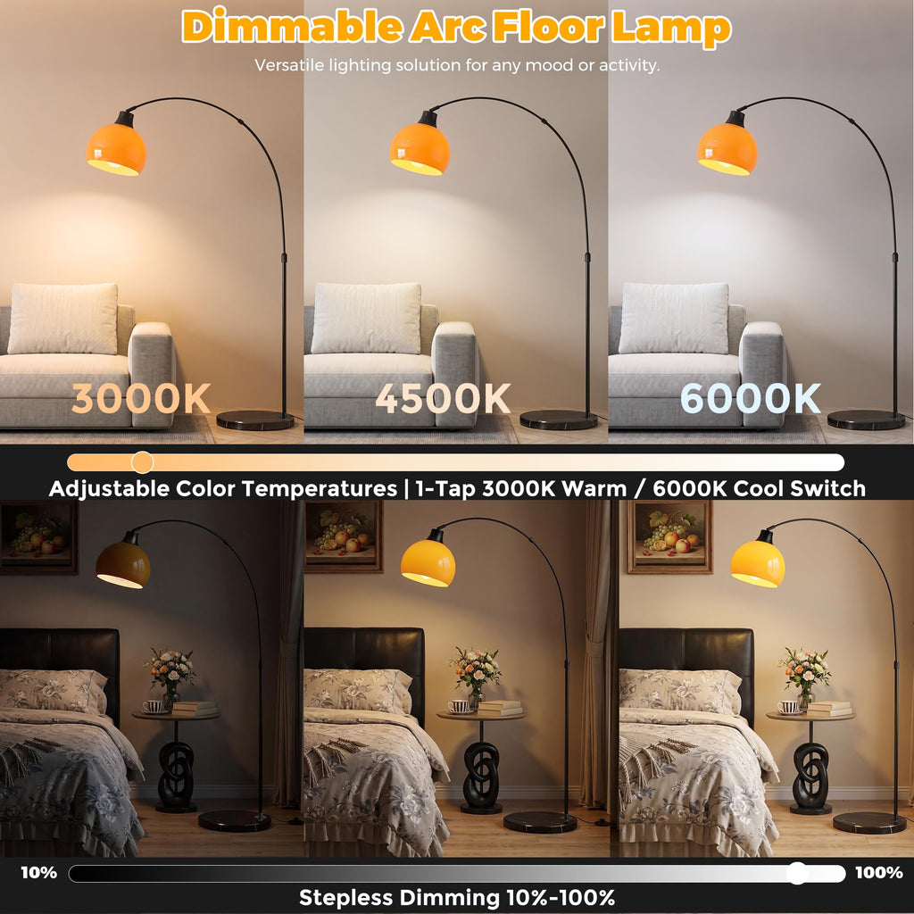 Inspired Arco Style 75" Orange Arc Floor Lamp, Dimmable Standing Lamp with Remote, LED Bulb