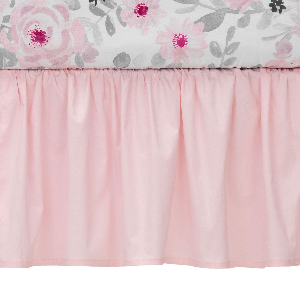Blossom Pink Watercolor Floral 3-Piece Baby Crib Bedding Set