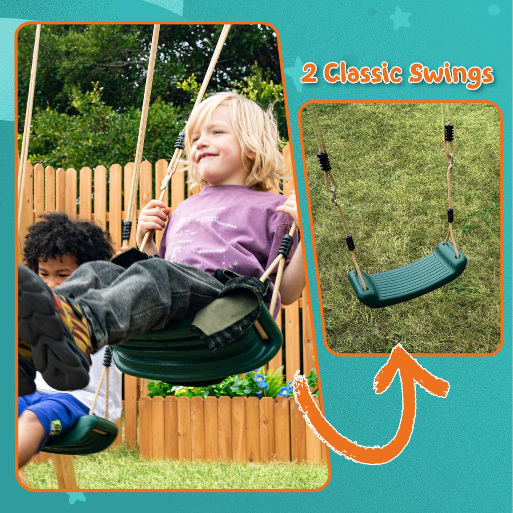 Playground Cedar Wooden Swing Set for Backyard with Playhouse