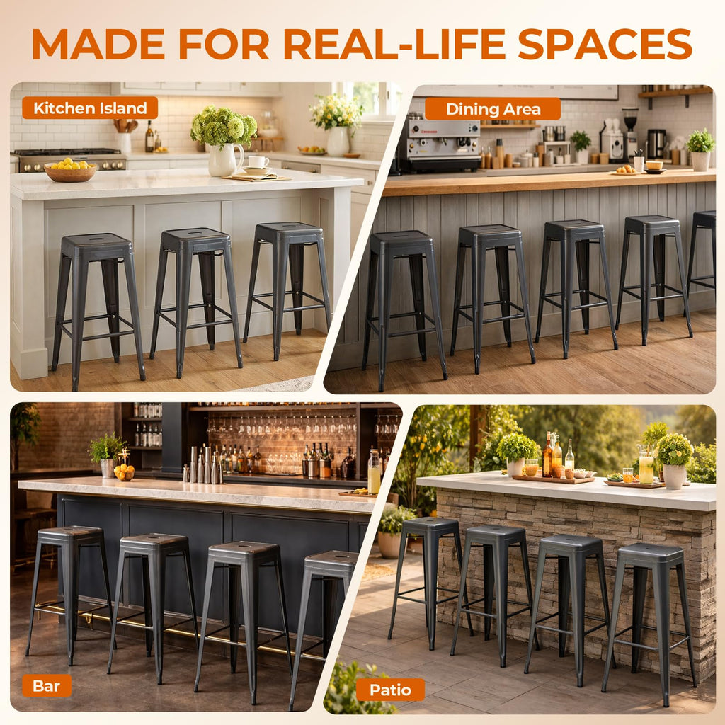 Deepspace Grey Metal Bar Stools Set of 2, 30"
