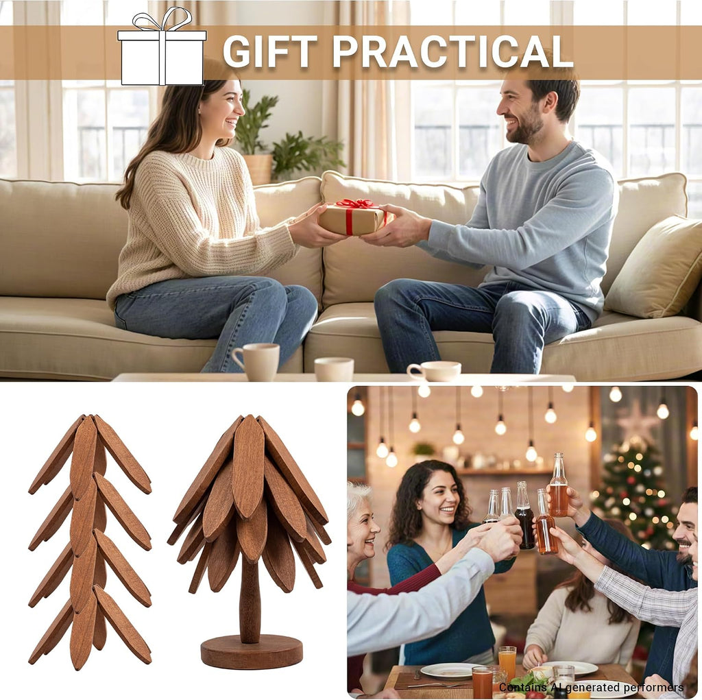 Wooden Tree-Shaped Trivets Set for Coffee Table, Kitchen - Set of 4
