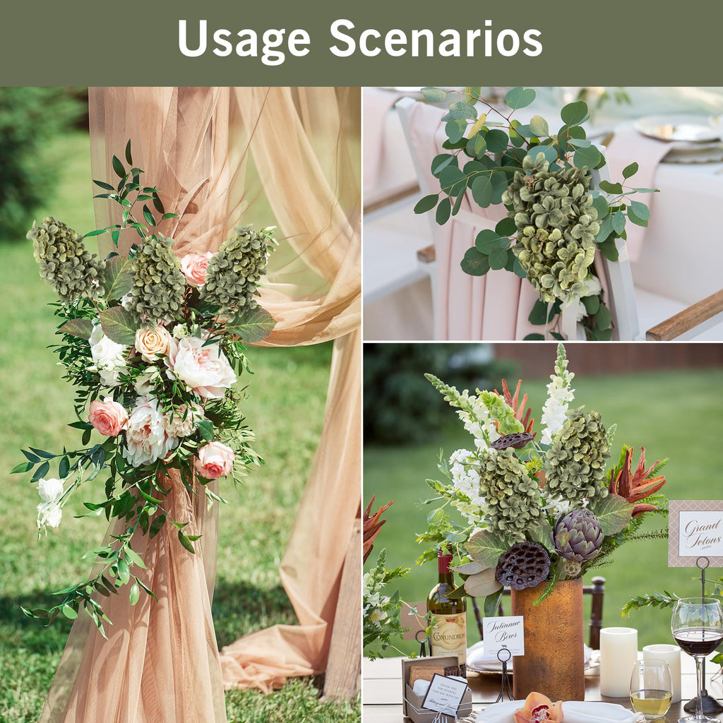 Green Hydrangea Artificial Flowers, Fake Fall Flowers Silk Hydrangea with Stems, Fall Faux DIY Floral for Table