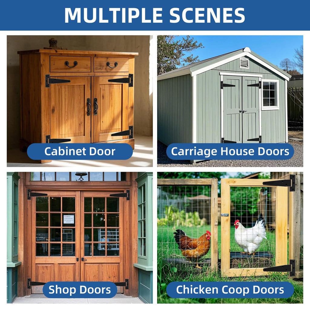 6 Pcs 4 Inch T-Strap Light Duty Barn Door Hinges for Shed Gate