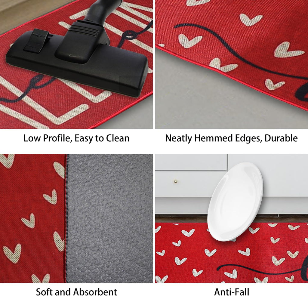 Valentine's Day Heart-Shaped Kitchen Carpet and mat Set, Two-Piece Kitchen Home Decoration, Happy Home Decoration on - Set of 2