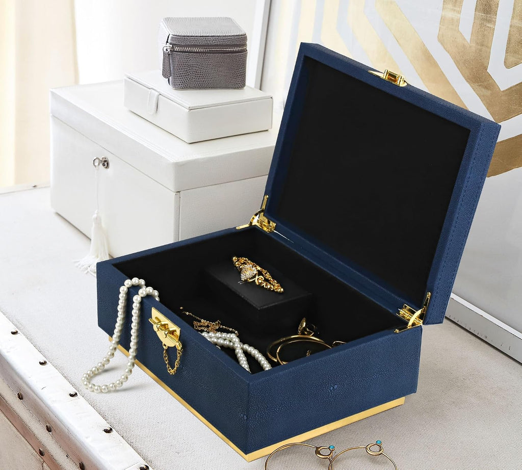 Elegant Faux Leather Decorative Box, Storage Jewelry Box Organizer, Large Dresser Cosmetic Organizer Holder, Classic