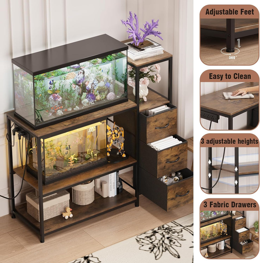 20-29 Gallon Aquarium Stand with Drawers & Power Outlet, Brown