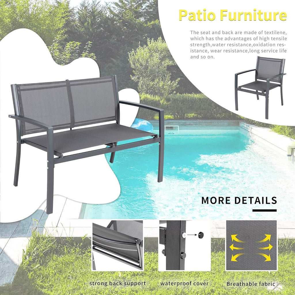 4 Pieces Patio Furniture Set All Weather Textile Fabric Outdoor Conversation Set, with Glass Coffee Table, Loveseat