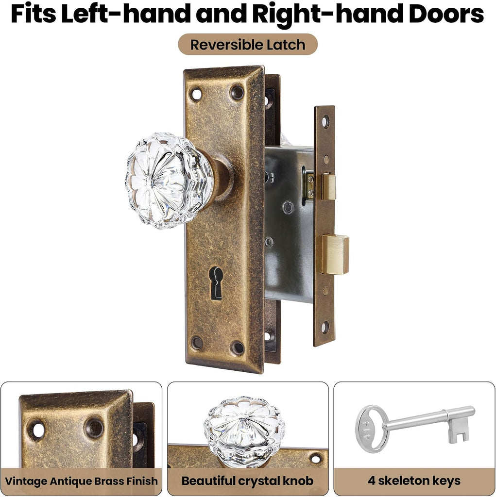 Mortise Lock Set for Interior Door with Crystal Glass Door Knobs