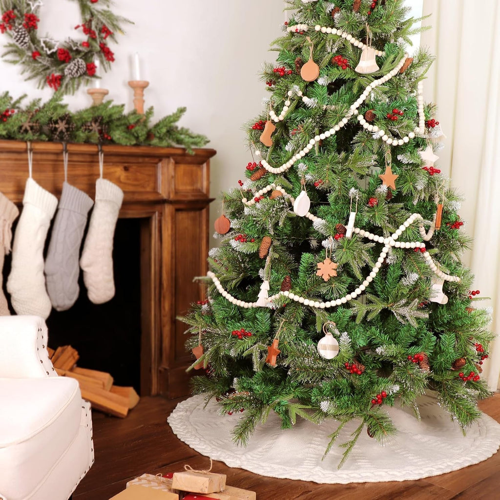 48 Inch Christmas Tree Skirt: Braided Cable Knit Tree Skirt for 7.5FT Tree, Cream White Tree Skirt, Vintage Tree