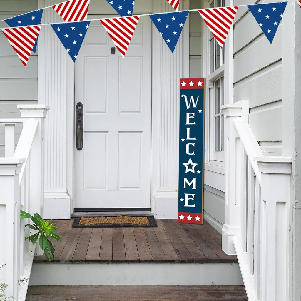 Patriotic Wooden Porch Sign 47" 4th of July Independence Day Large Welcome Sign Memorial Day Vertical Indoor Outdoor