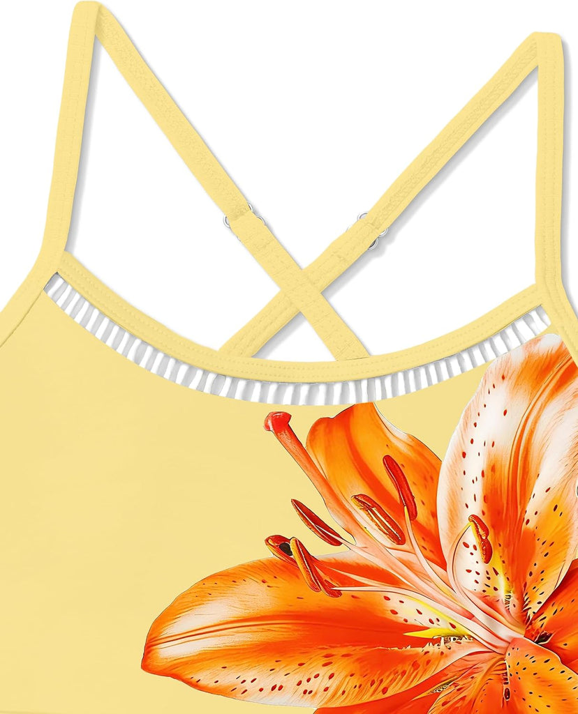 Girls Swimsuit Two Piece Cross Back Bikini Cutout Bathing Suit for Girls Adjustable Straps Swimwear