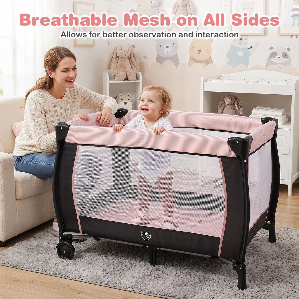 3 in 1 Play Yard, Portable Baby Playard w/Bassinet