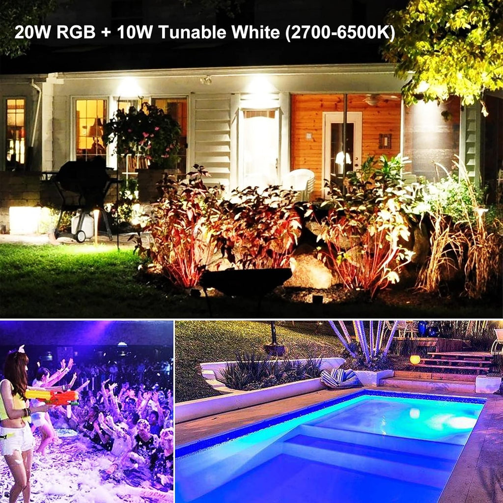 LED Par38 Flood Light Bulb Waterproof Outdoor, Color Changing Light RGBW | 30W=100W , Timing, 1800LM, Warm+Cool