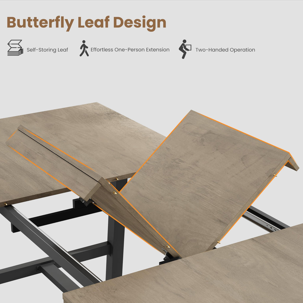 63-83" Extendable Kitchen Table, Butterfly Dining Table, Grey