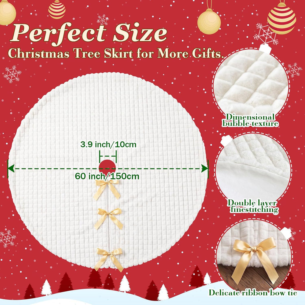 Christmas Tree Skirt, 60-Inch White Faux Fur Decor
