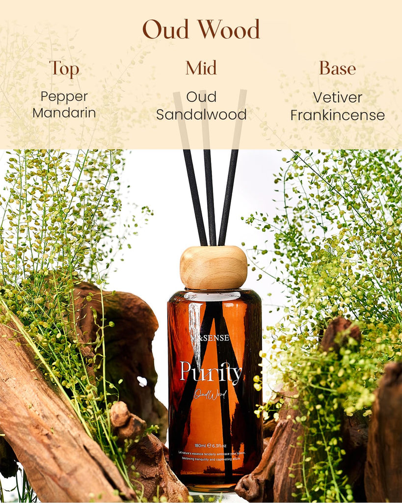 Reed Diffuser Set, Oud Wood, 6.3 oz Natural Essential Oil