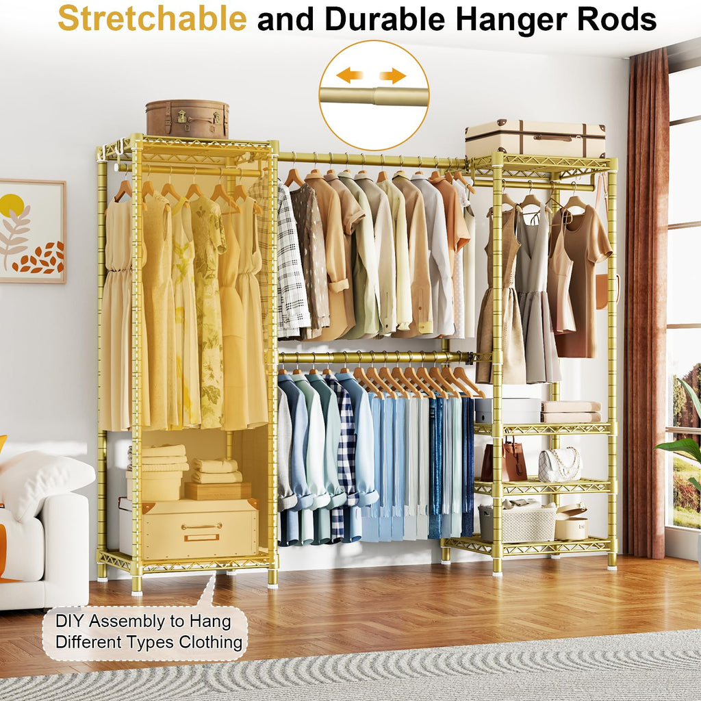 E7 Garment Rack, Heavy Duty Clothes Storage System with Extendable Rod