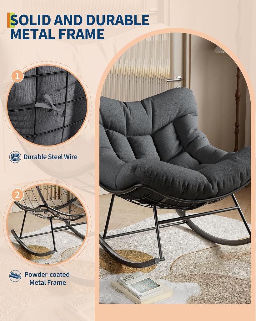Oversized Outdoor Rattan Rocking Chair with Metal Frame