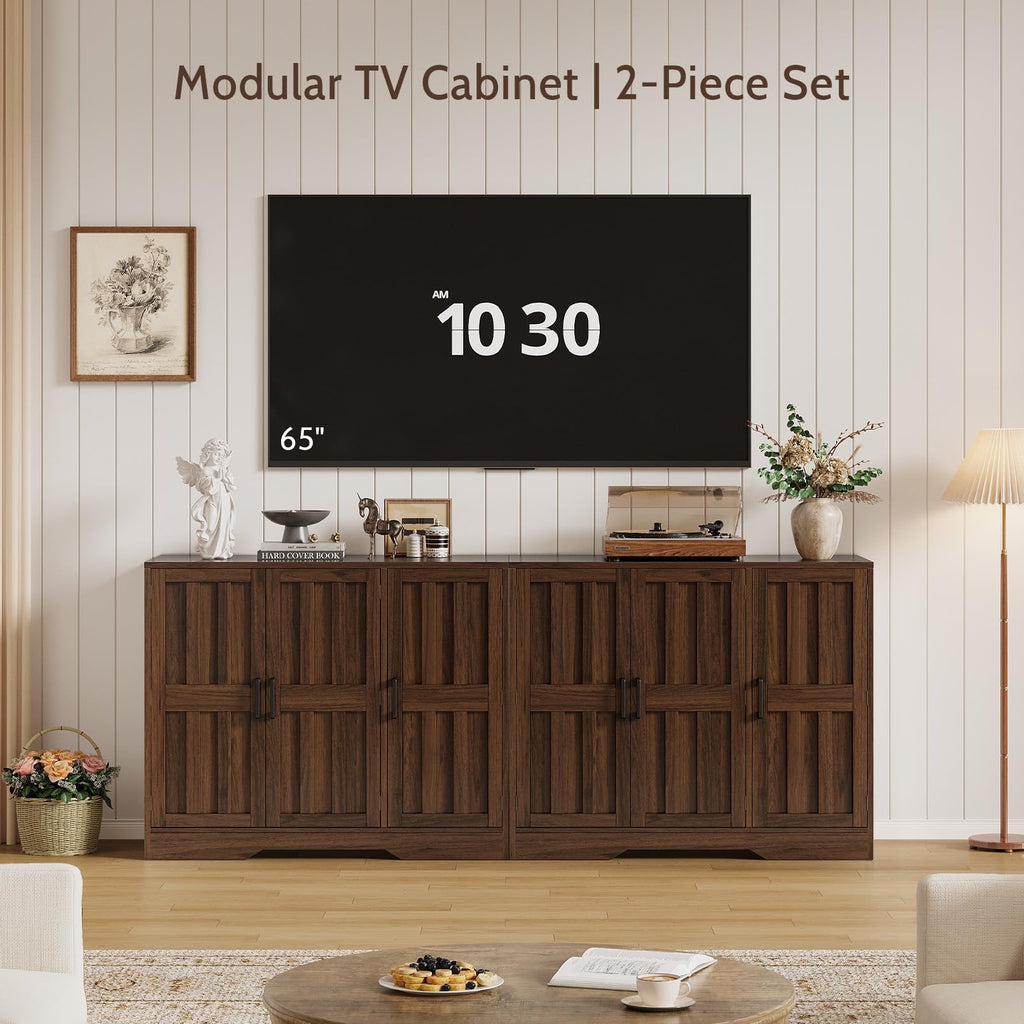 Modern Farmhouse Buffet Cabinet with Storage, 42" Large Sideboard Storage Cabinet with 3 Barn Doors, Coffee Liquor