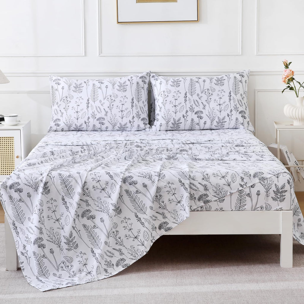 100% Natural Cotton Percale Sheets Set, King Size 4 PC, Breathable&Durable Hotel Quality Bedding, 16" Deep Pocket