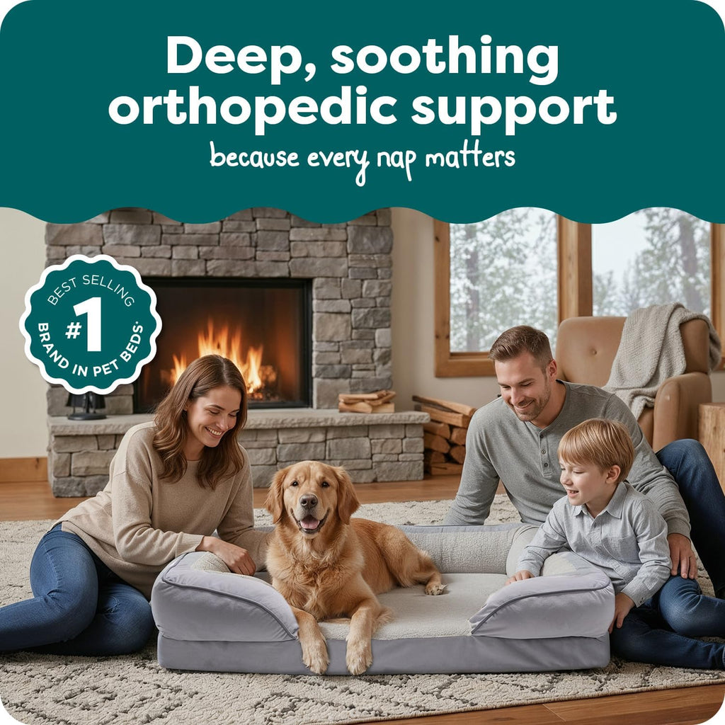 Orthopedic Dog Bed for Large Dogs w/ Removable Bolsters & Washable Cover, For Dogs Up to 95 lbs - Plush & Velvet