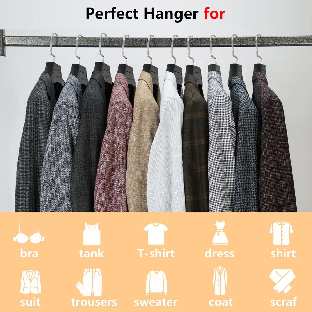 Plastic Extra Wide Suit Hangers, Pack of 15, Width: 17.7", Notched Shoulders & Metal Hooks, Black