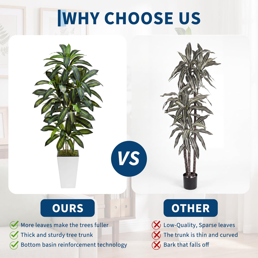 Artificial Dracaena Tree with Tall Planter, 5/6/7FT Fake Plants