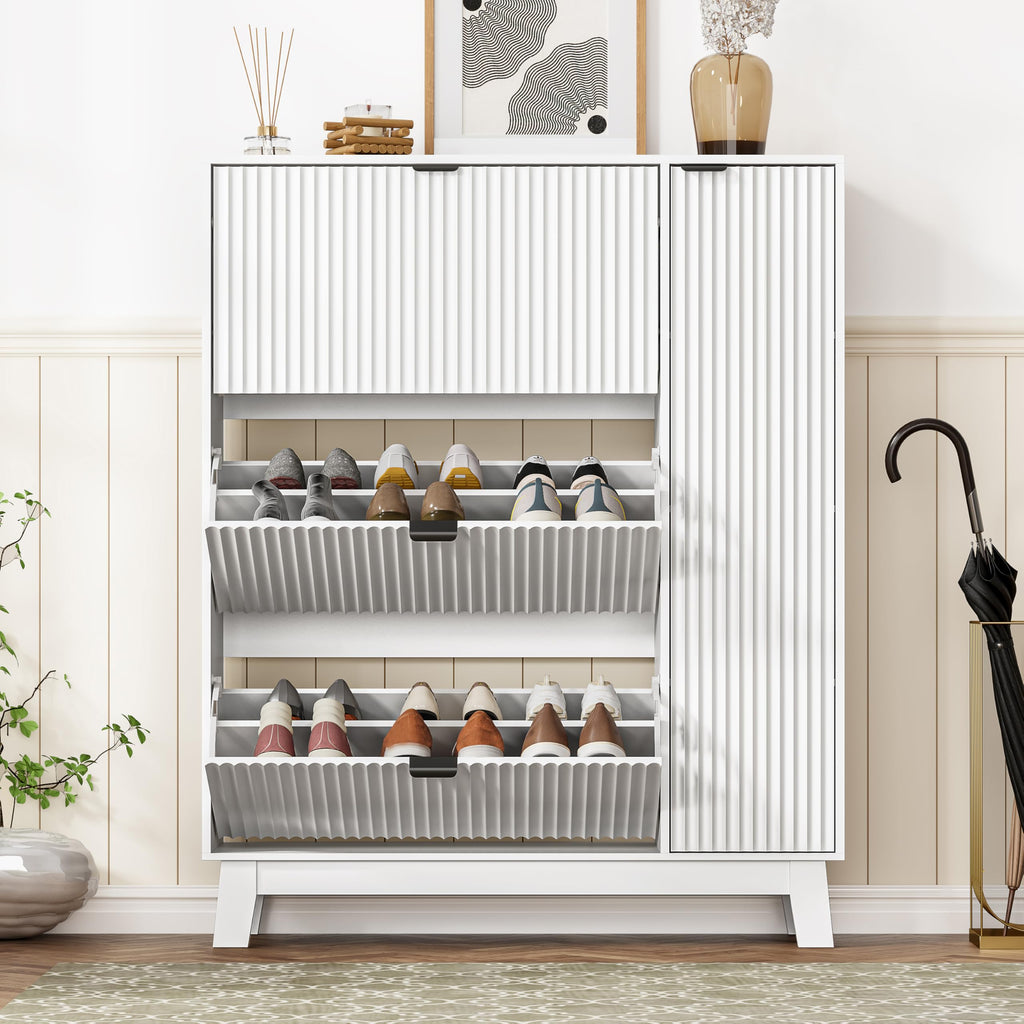 Shoe Cabinet Storage with 3 Drawers & Side Cabinet, White
