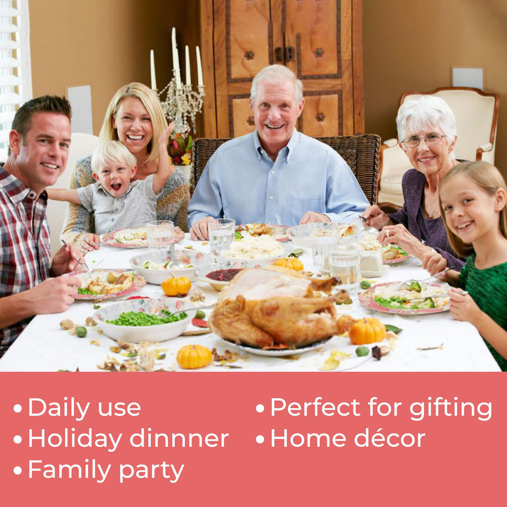12-Piece Round Porcelain Dinnerware Set, Service for 4, Rosemary, Summer Flowers, Plates Bowls Dishes, Glossy