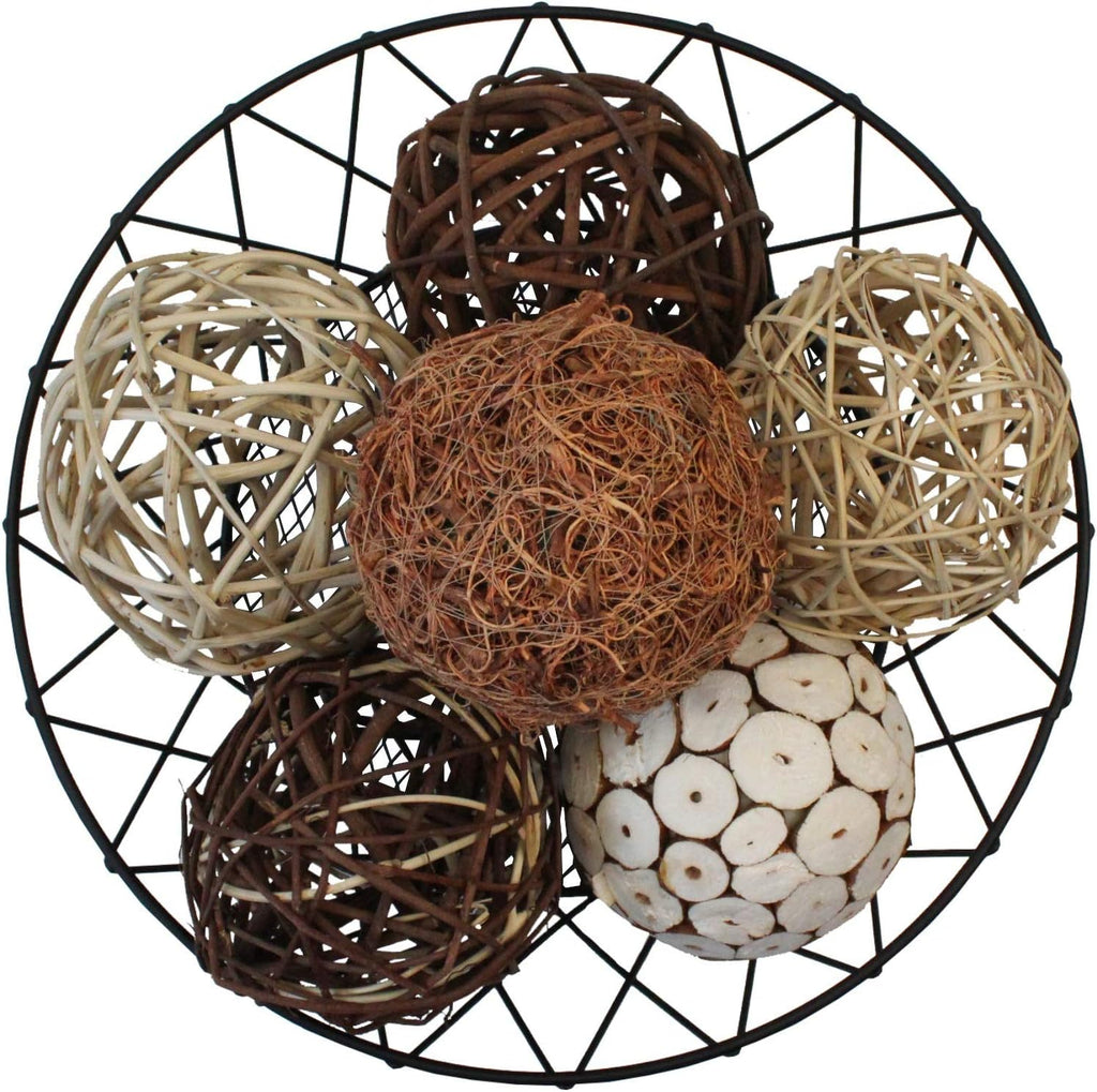 Decorative Balls for Bowls and Decorative Balls for Centerpiece Bowl Fillers, Assorted Rattan Wicker Balls Orb - Set of 6