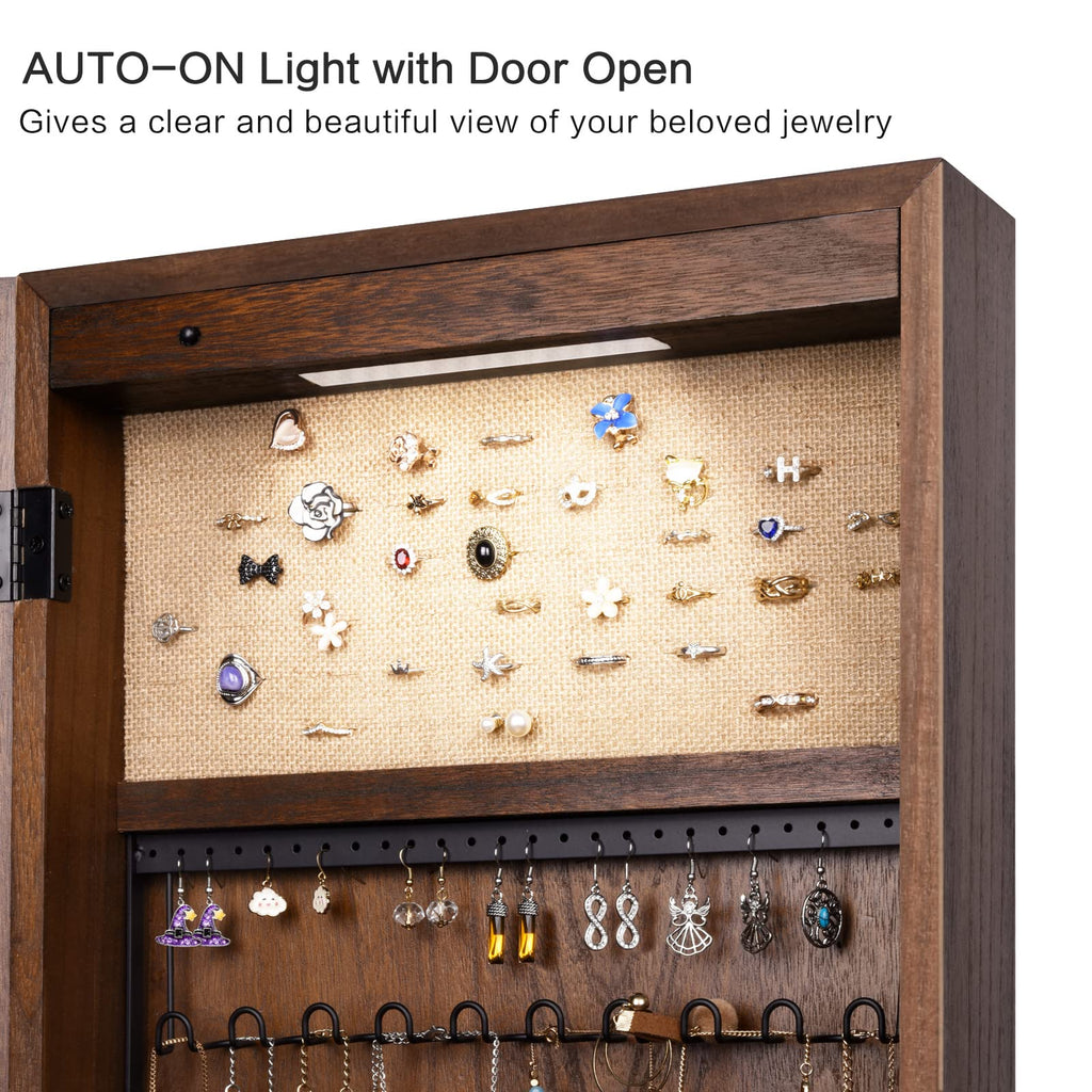 Dark Brown Jewelry Cabinet with Full Length Mirror, Solid Wood