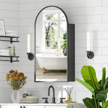 Arched Medicine Cabinet with Mirror, Brushed Black Bathroom Mirror Cabinet