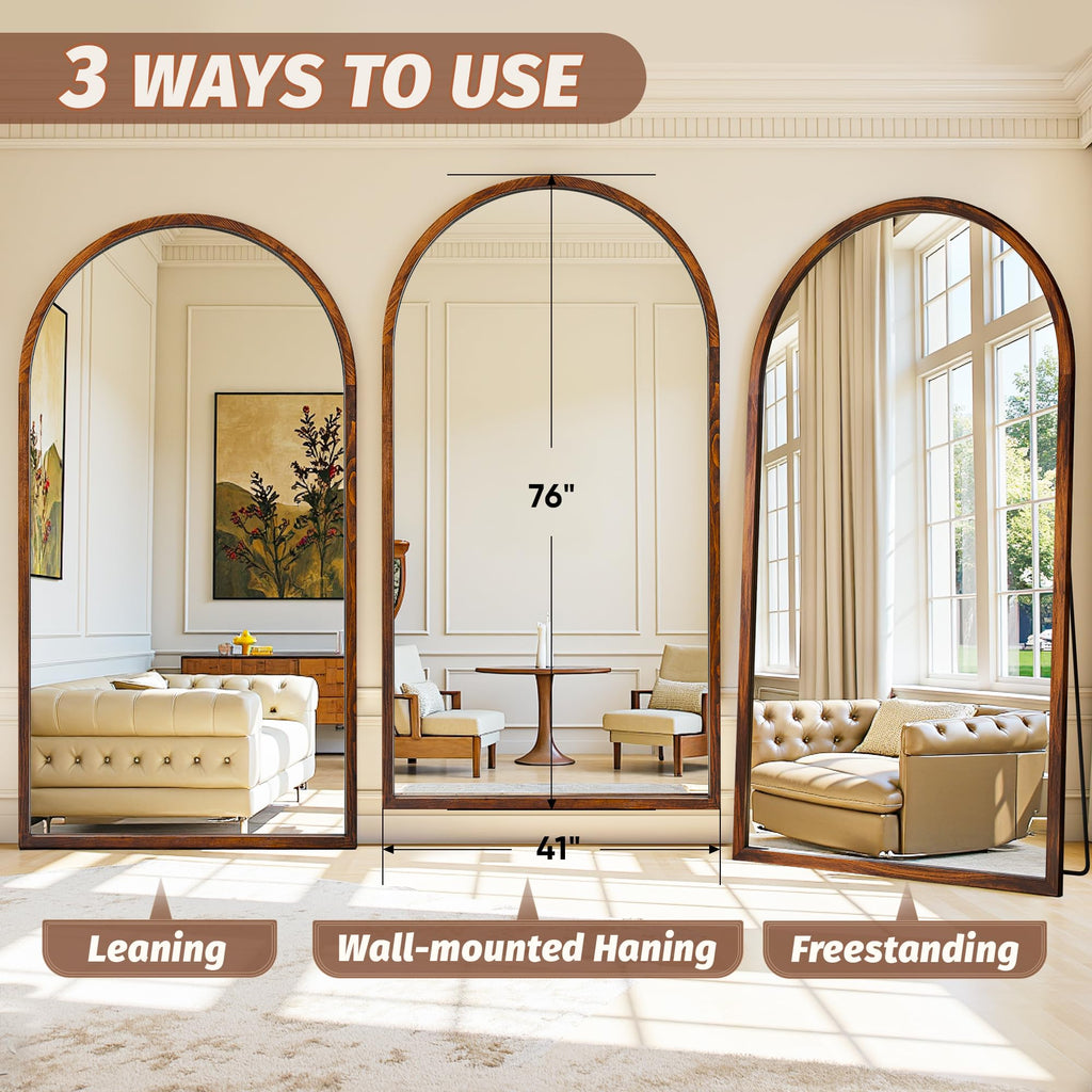 Full Length Mirror 76"×41" Floor Mirror Standing Tall Mirror, Arched Stand up Large Wall Mirrors, Freestanding Full