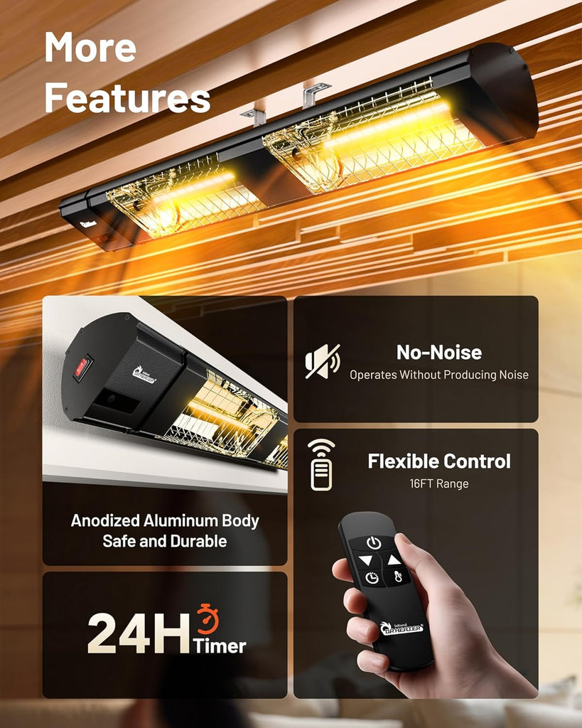 DR-239 3000W Indoor & Outdoor Infrared Patio Heater, Wall or Ceiling Mount, IP55 Weatherproof, Commercial or