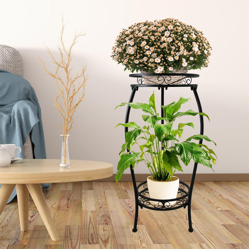 2Pack Plant Stand Indoor Outdoor, 2 Tier 26.6" Tall Metal Potted Holder Rack Multiple Flower Pot Stand Heavy Duty