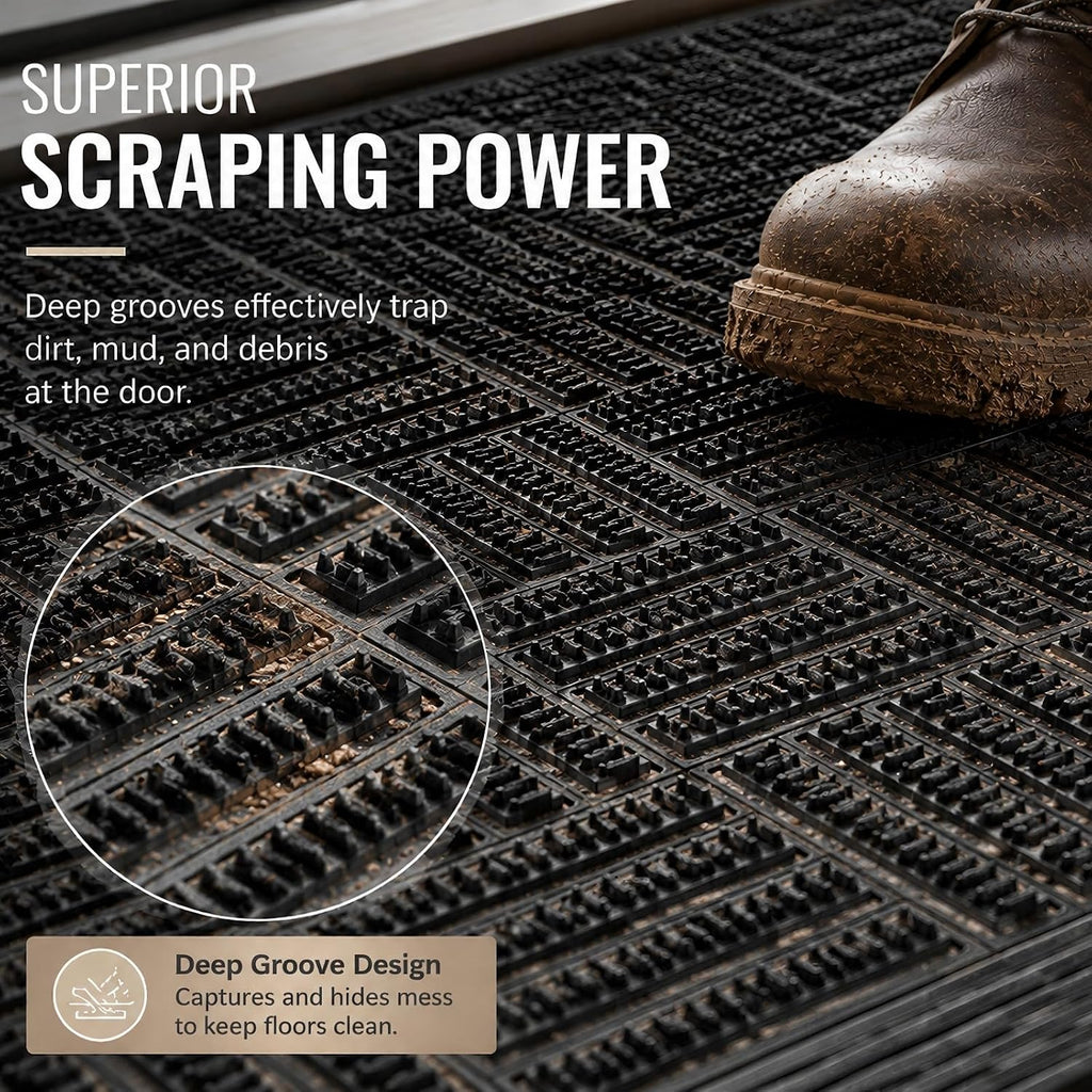 Doormat Outdoor Entrance Rubber Floor Mat 34" X 22.5" Heavy Duty | Interlocking Non-Slip All Weather Mat for Front