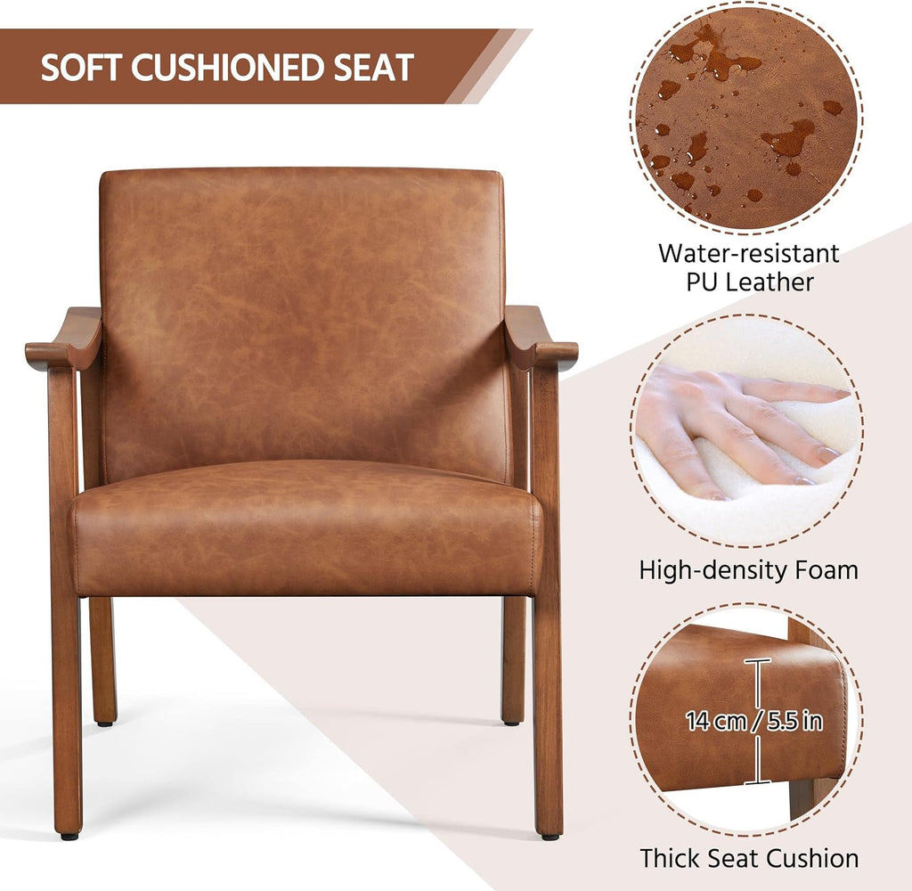 Accent Chairs, Mid-Century Faux Leather Armchairs, Light Brown