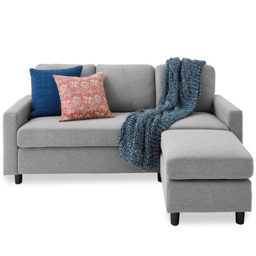 Upholstered Sectional Sofa, Bonus Room, Compact Spaces w/Chaise Lounge, 3-Seat, L-Shape Design, Reversible Ottoman