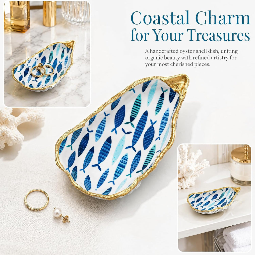 Oyster Shell Jewelry Dish Fish Pattern Ring Holder Tray