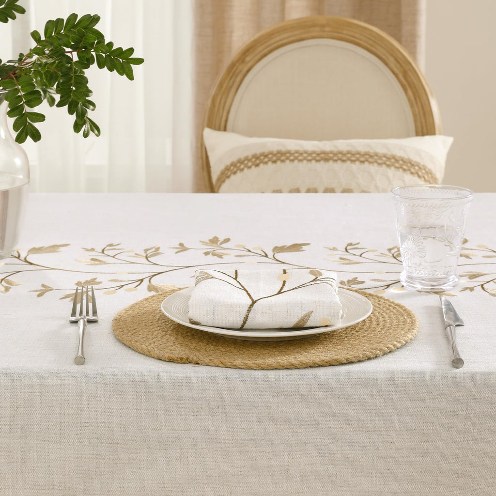 Cotton Linen Rectangle Tablecloth with Tassel for Dining Table, Burlap Heavy Duty Floral Farmhouse Coffee Kitchen