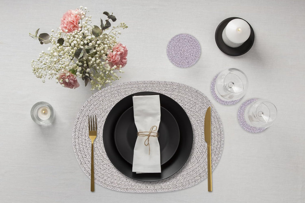 Handmade Boho Placemats Oval - Natural Woven Cotton Farmhouse Table Mats for Dining Table, Fall, Halloween - Set of 6